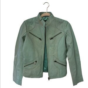 Women's tie dye leather biker jacket